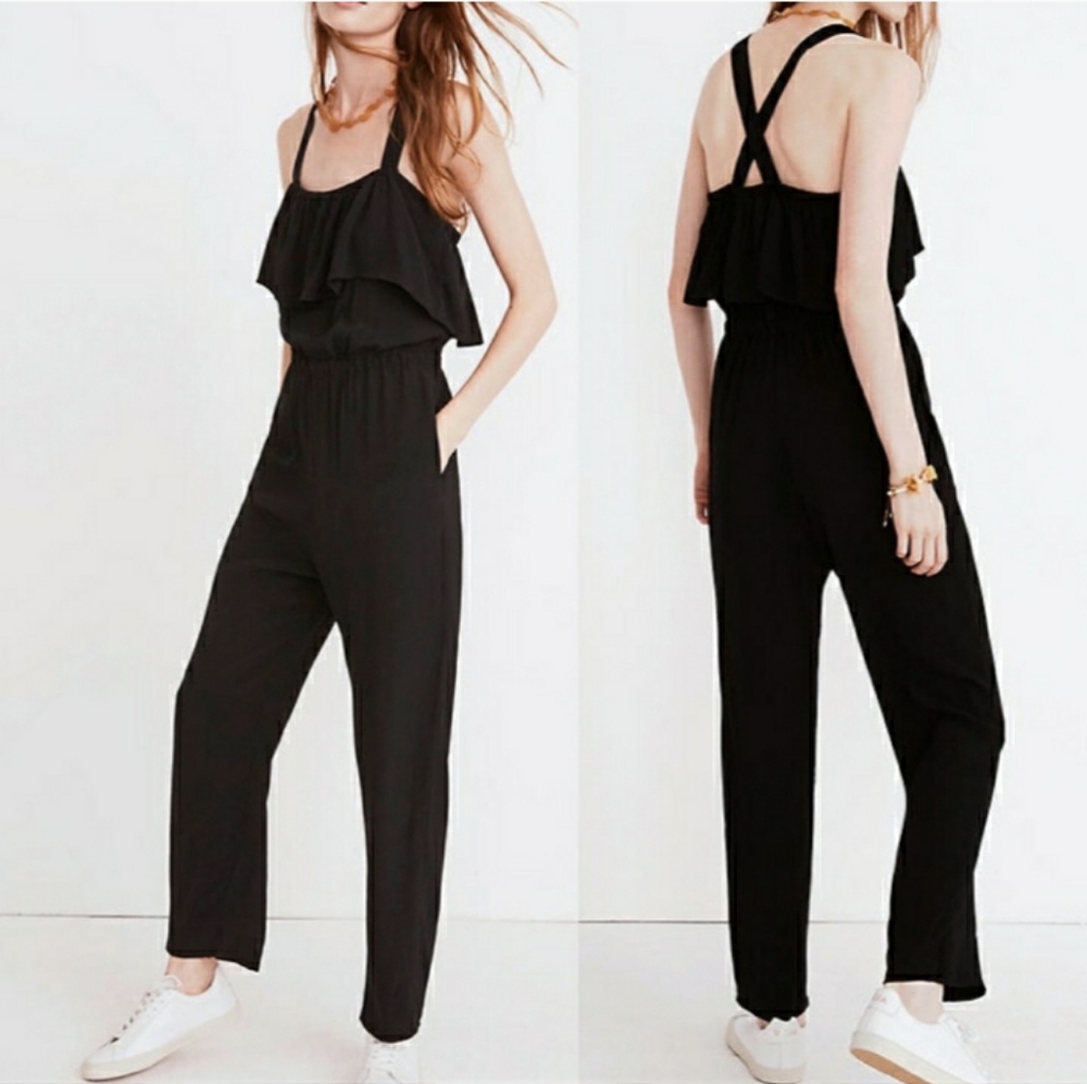 MADEWELL Black Apron Ruffle Jumpsuit Sz MEUC!